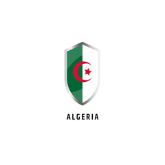 Flag of Algeria with shield shape icon flat vector illustration