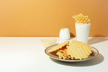 Concept of tasty food with wafers, space for text