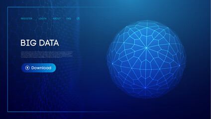 Obraz premium Abstract low poly sphere digital network background. Geometric futuristic blue tecgnology background. Low poly wire frame vector design.