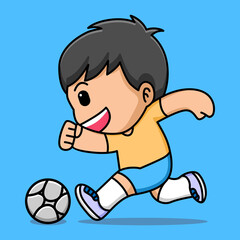 cute boy playing soccer cartoon design