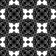 Retro geometric pattern in repeat. Fabric print. Damask style Seamless pattern background, mosaic ornament, vintage style. Design for prints on fabrics