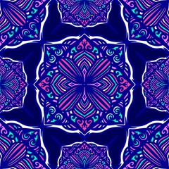 Seamless pattern flower with mandala, vintage decorative elements, vintage decorative elements illustration, Ethnic mandala with colorful tribal ornaments