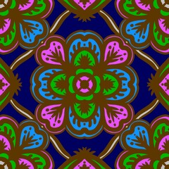 Seamless pattern flower with mandala, vintage decorative elements, vintage decorative elements illustration, Ethnic mandala with colorful tribal ornaments