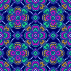 Seamless pattern flower with mandala, vintage decorative elements, vintage decorative elements illustration, Ethnic mandala with colorful tribal ornaments