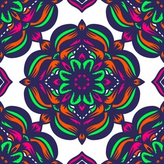 Seamless pattern flower with mandala, vintage decorative elements, vintage decorative elements illustration, Ethnic mandala with colorful tribal ornaments