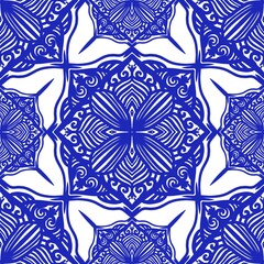 Seamless pattern flower with mandala, vintage decorative elements, vintage decorative elements illustration, Ethnic mandala with colorful tribal ornaments