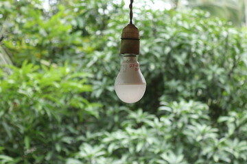An LED bulb hanging