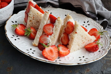 Strawberry Sandwich , Japanese Popular Dessert, Sandwich with Cream and Fruit Slice Inside