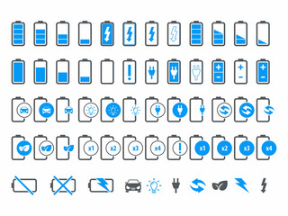 Battery charger vector icon set