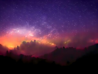 Fototapeta na wymiar night landscape mountain and milkyway galaxy background, long exposure, low light