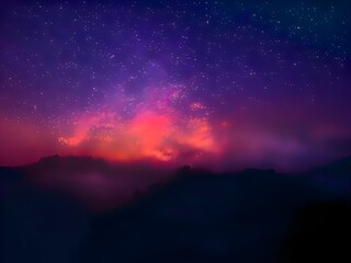 Fototapeta na wymiar night landscape mountain and milkyway galaxy background, long exposure, low light