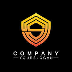 Letter S monogram and shield sign combination. Line art logo design concept.