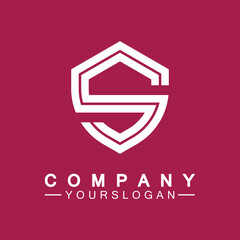 Letter S monogram and shield sign combination. Line art logo design concept.
