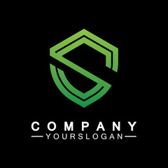 Letter S monogram and shield sign combination. Line art logo design concept.