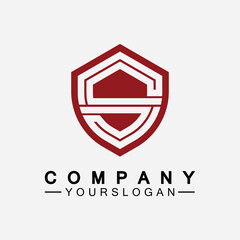 Letter S monogram and shield sign combination. Line art logo design concept.