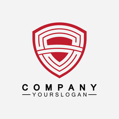 Letter S monogram and shield sign combination. Line art logo design concept.