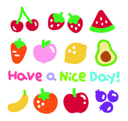 Set of cute hand drawn vegetables and fruits, doodle illustrations.