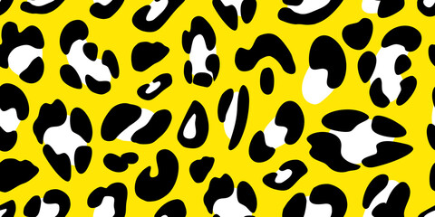 Yellow leopard seamless pattern. Animalistic bright print. Neon vector background. 