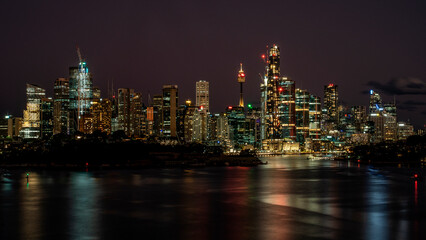 Sydney city lit up at night.