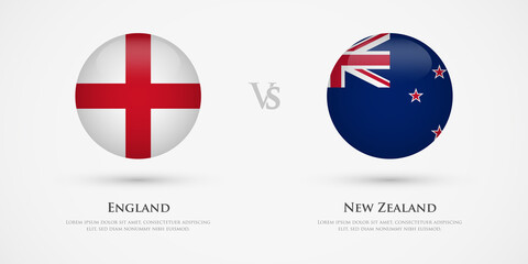 England vs New Zealand country flags template. The concept for game, competition, relations, friendship, cooperation, versus.