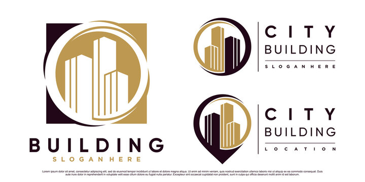 Set Of Abstract Building Architecture Logo Design With Creative Element Premium Vector