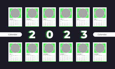 Wall calendar design vector template 2023. A4 size. Week start sunday.