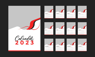 Wall calendar design vector template 2023. A4 size. Week start sunday.