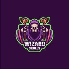 Illustration vector graphic of Wizard Skulls Logo, good for logo design