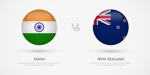 India vs New Zealand country flags template. The concept for game, competition, relations, friendship, cooperation, versus.