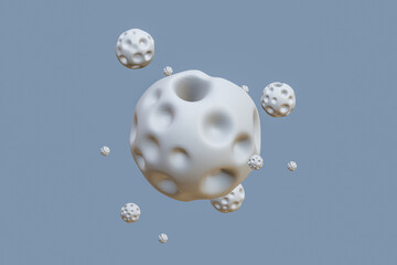 Several meteors surrounding the gray area , 3D render flat design ,isolated on blue background ,with clipping path, illustration 3D Rendering
