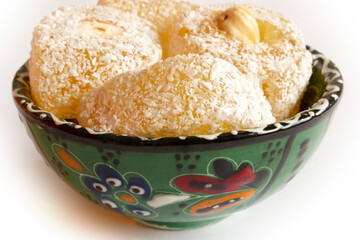 Turkish delight with hazelnuts in a bowl