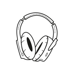 Headphones in doodle sketch style. Hand drawn wireless musical gadget. Vector illustration isolated on white background