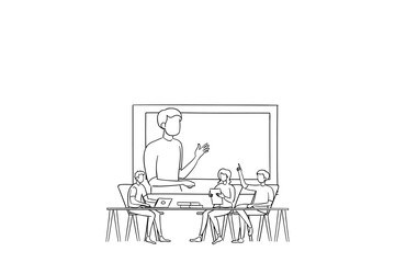 Concept of online teaching and training, hand drawn design illustration.