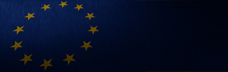 Banner of grunge European Union flag. Dirty EU flag on a metal surface