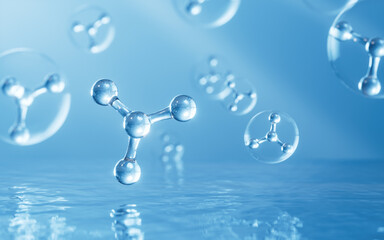 Molecules on the water, 3d rendering.