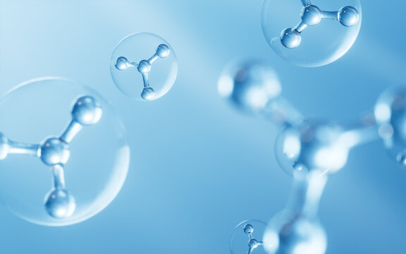 Molecules on the water, 3d rendering.