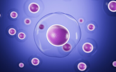 Numerous dissociative purple cells, 3d rendering.