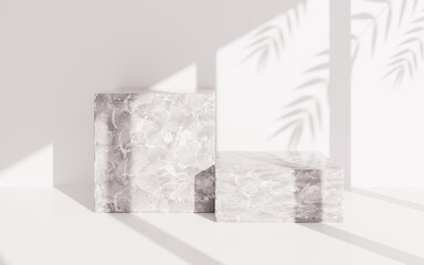 Marble empty stage with leaves shadow, 3d rendering.