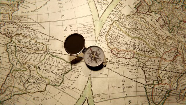 Compass On The World Map , Animation.Full HD 1920×1080. 10 Second Long.