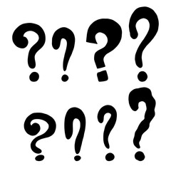 Hand drawn question marks. Doodle ask point. Punctuation marks. Black vector illustration on white background.