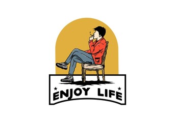 Man sit on chair and smoke cigarettes illustration