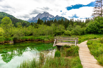 Fototapeta na wymiar Entdeckungstour durch das wunderschöne Naturreservat Zelenci - Kranjska Gora - Slowenien