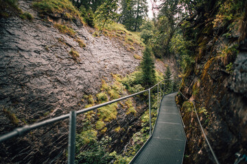 Canyon trail over the river in Leukerbath 