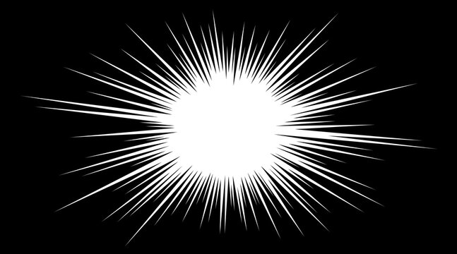 Manga speed burst frame. Radial anime speed lines. Crash zoom effect for comic book. Radial lines overlay template. Manga brust frame. Cartoon boom effect. Vector illustration on white background.