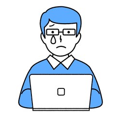 パソコンを使う男性 : 涙