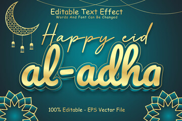 Happy Eid Al Adha Editable Text Effect 3 Dimension Emboss Modern Style