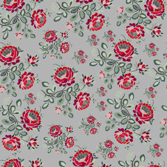 Colorful Red Rose Seamless pattern background_with grey background