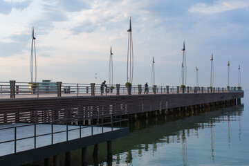 Azerbaijan Baku, Summer view of boulevard next to Caspian Sea