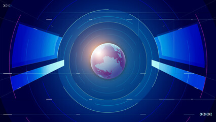 Digital globe floating on a line face turntable internationalization technology concept