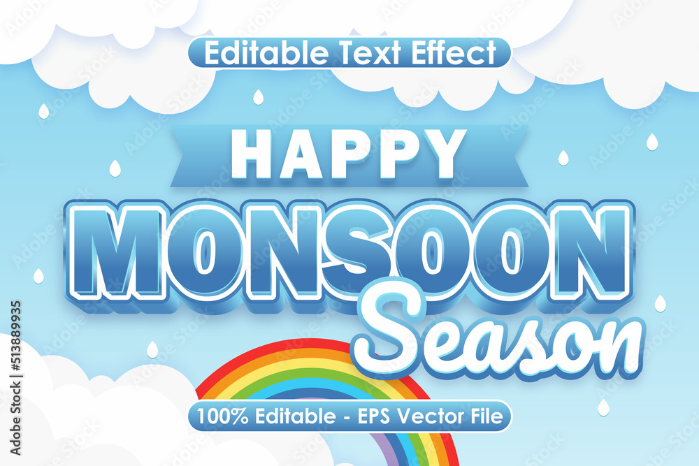 Wall mural happy monsoon season editable text effect 3 dimension emboss modern style